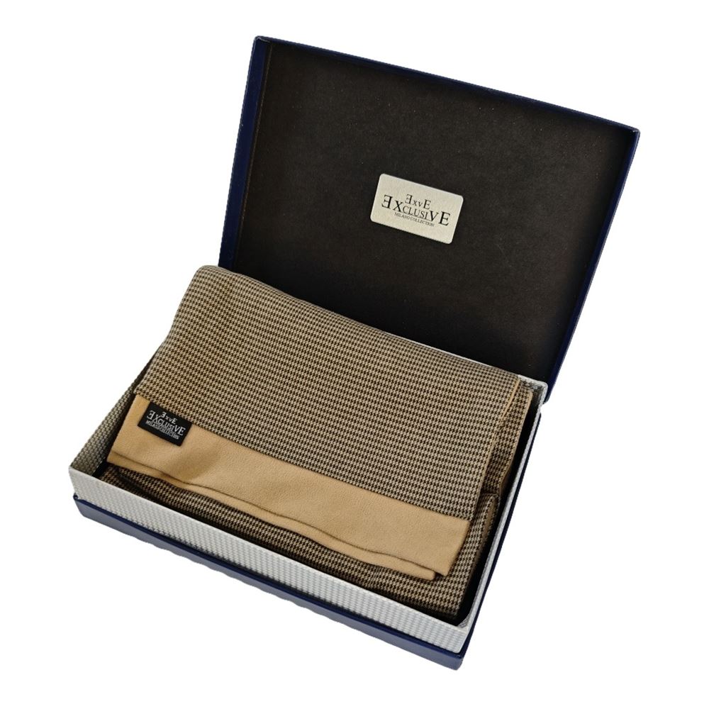 Brown Beige Crowbar Mens Scarf with PU Leather Gift Box