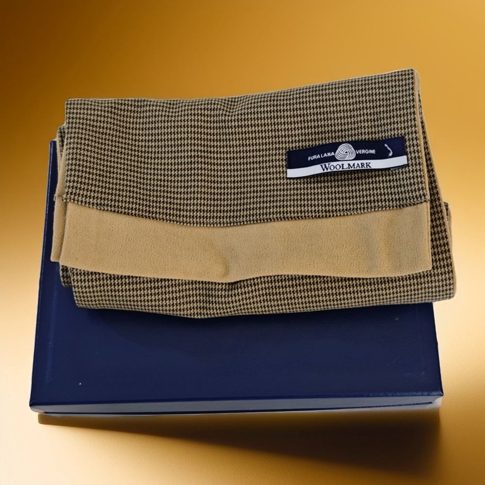 Brown Beige Crowbar Mens Scarf with PU Leather Gift Box