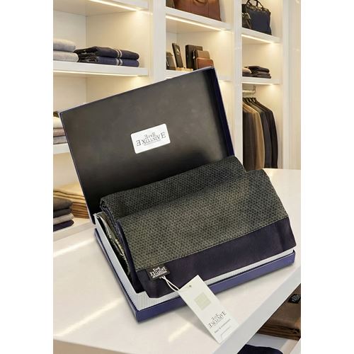 Green Navy Knitted Design Mens Scarf with PU Leather Gift Box