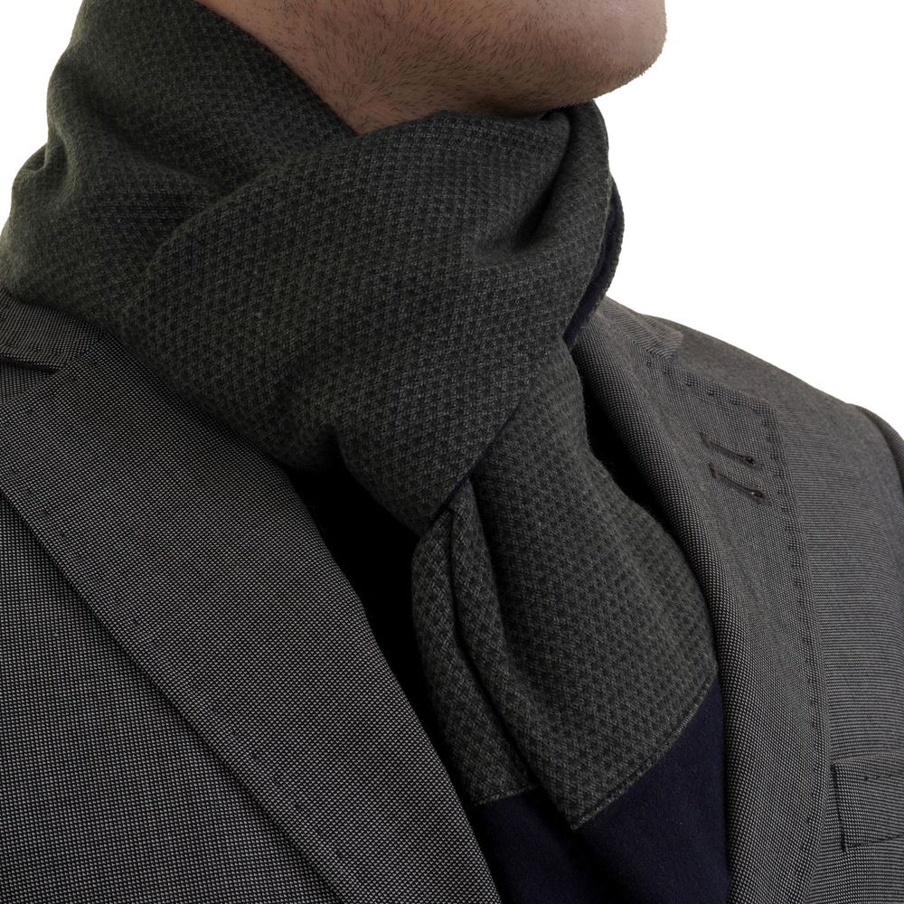 Green Navy Knitted Design Mens Scarf with PU Leather Gift Box