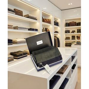 Green Navy Knitted Design Mens Scarf with PU Leather Gift Box