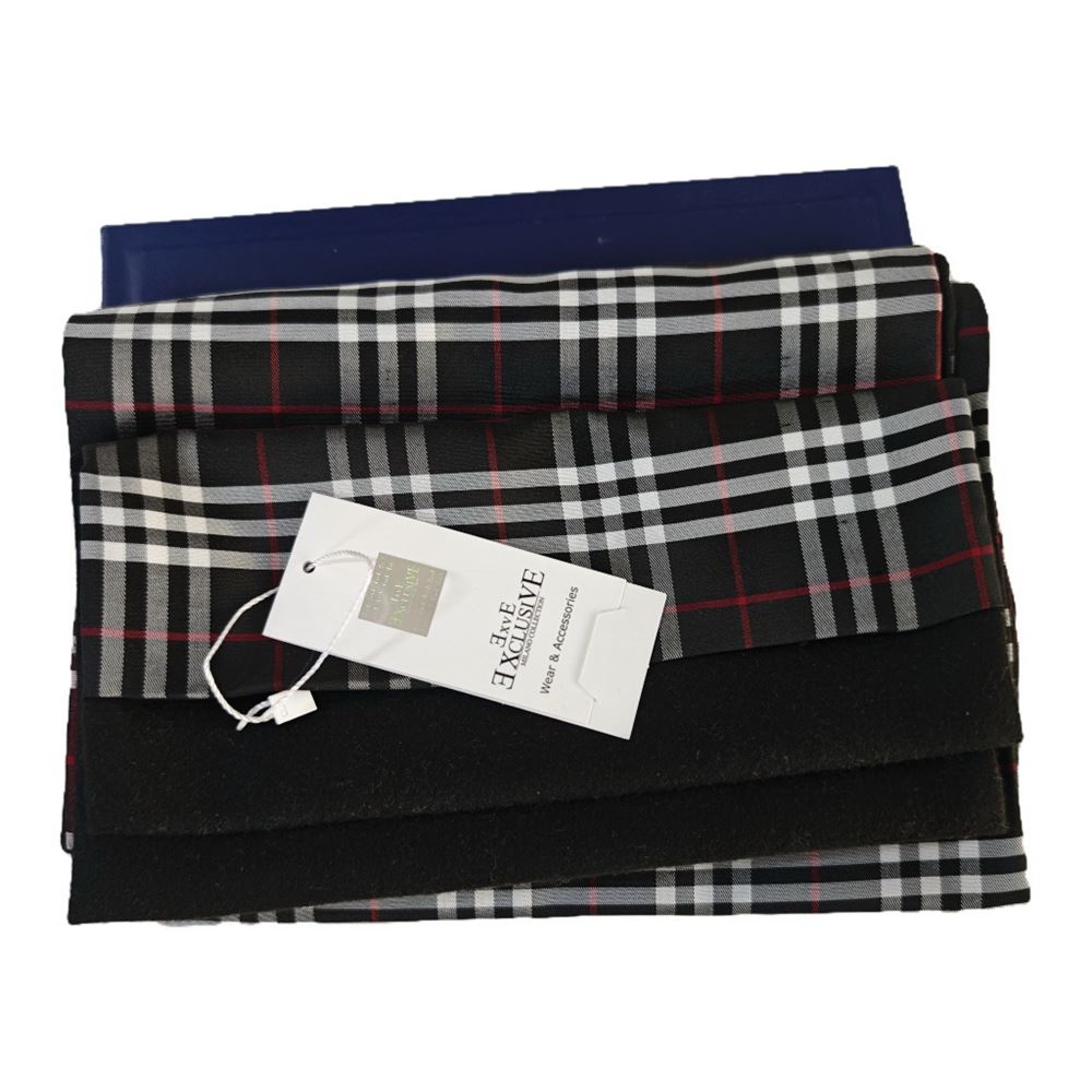 Black Red White Plaid Mens Scarf with PU Leather Gift Box