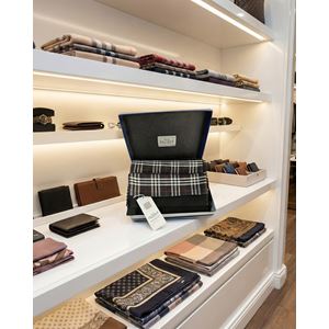 Black Red White Plaid Mens Scarf with PU Leather Gift Box