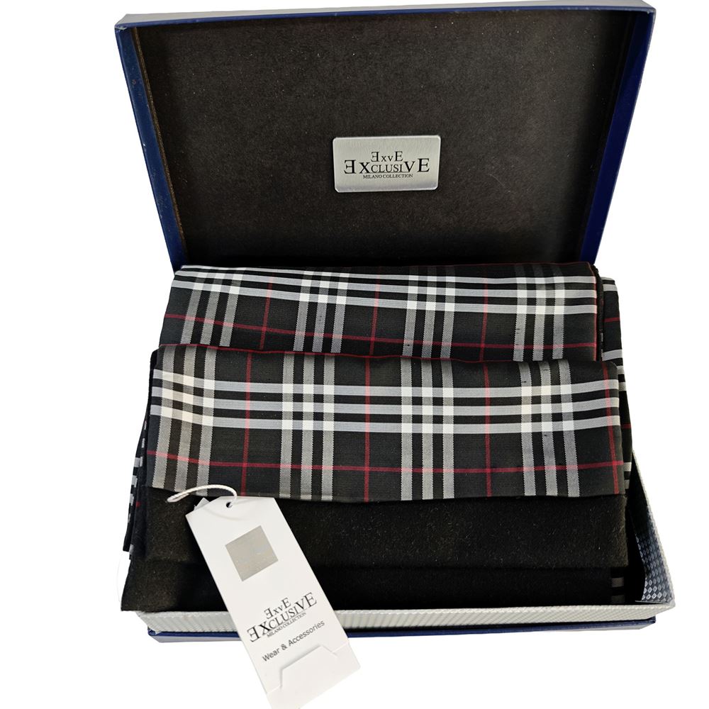 Black Red White Plaid Mens Scarf with PU Leather Gift Box