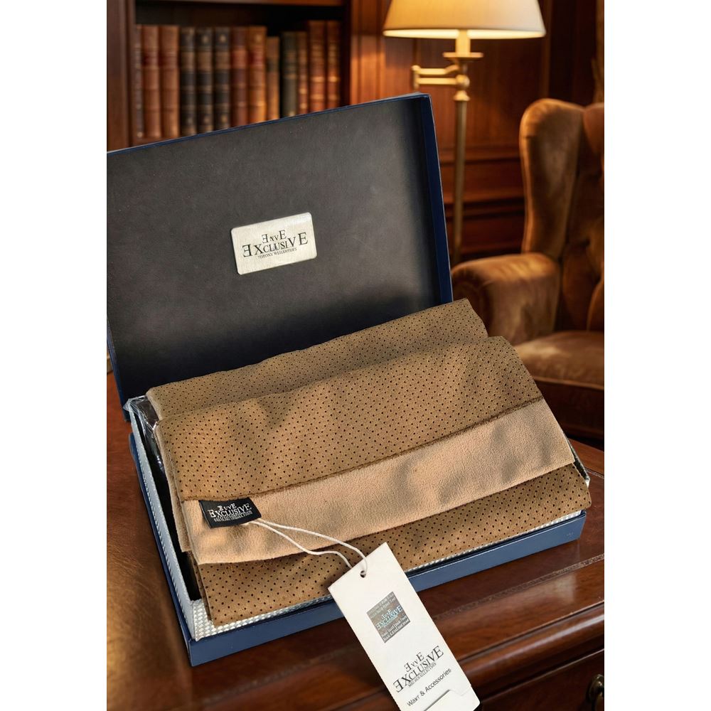 Beige Designer Suede Mens Scarf with PU Leather Gift Box