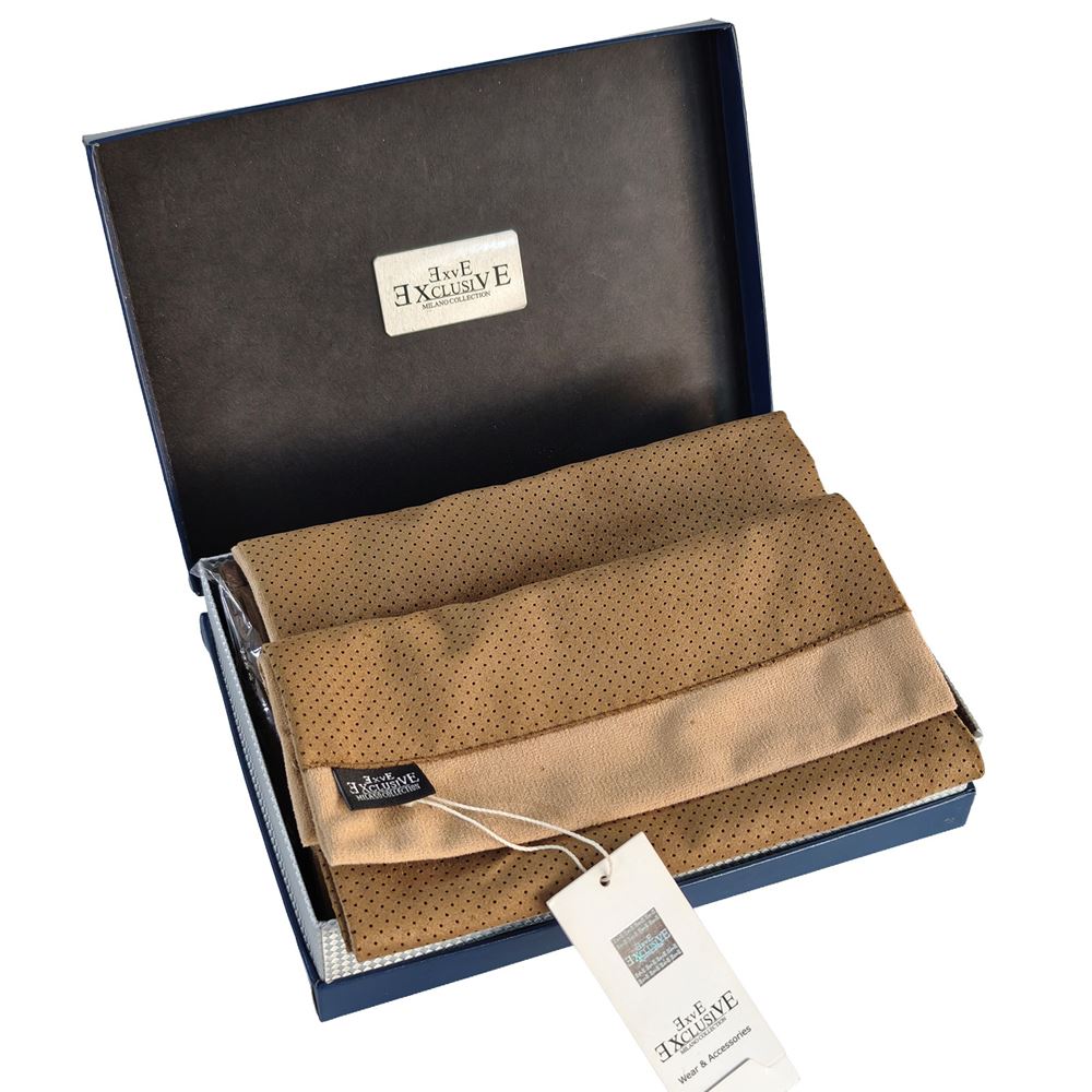 Beige Designer Suede Mens Scarf with PU Leather Gift Box