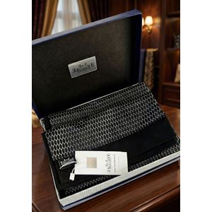 Gray Black Honeycomb Mens Scarf with PU Leather Gift Box