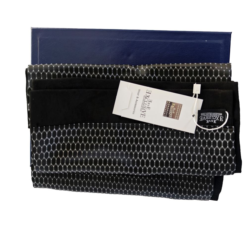 Gray Black Honeycomb Mens Scarf with PU Leather Gift Box