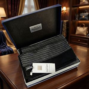 Gray Black Honeycomb Mens Scarf with PU Leather Gift Box
