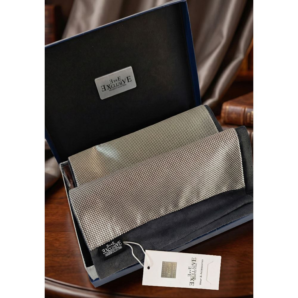 Silver Black Jacquard Mens Scarf with PU Leather Gift Box