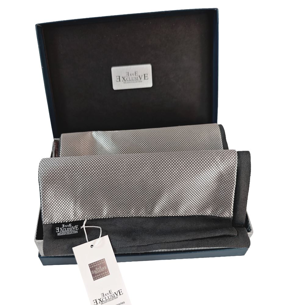 Silver Black Jacquard Mens Scarf with PU Leather Gift Box