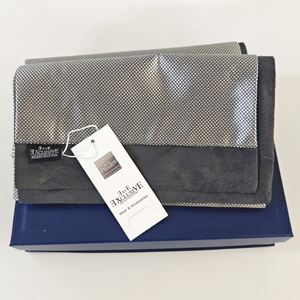 Silver Black Jacquard Mens Scarf with PU Leather Gift Box