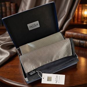 Silver Black Jacquard Mens Scarf with PU Leather Gift Box