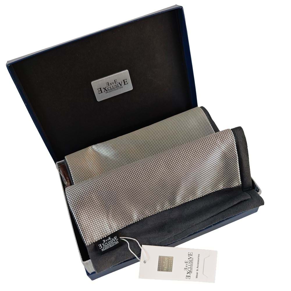Silver Black Jacquard Mens Scarf with PU Leather Gift Box