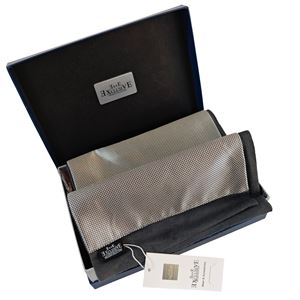 Silver Black Jacquard Mens Scarf with PU Leather Gift Box