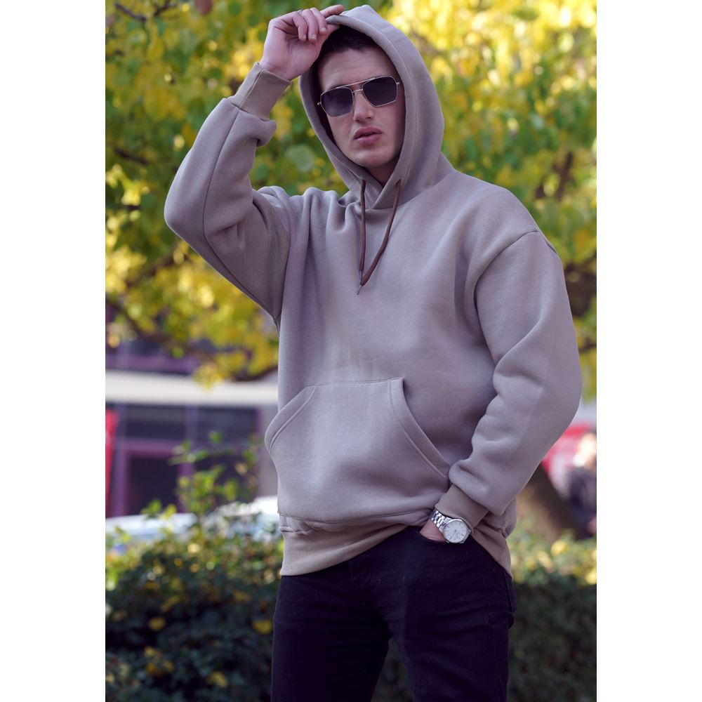 Beige Basic Men's Hoodie Sweatshirt