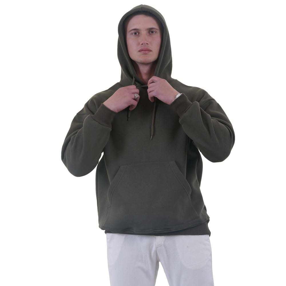 Khaki Green Basic Men's Hoodie Sweatshirt