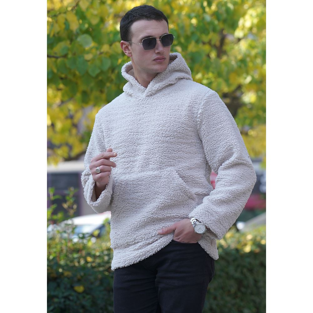 Beige Men's Fleece Fuzzy Hoodie