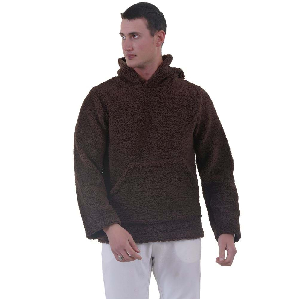 Brown Men's Fleece Fuzzy Hoodie