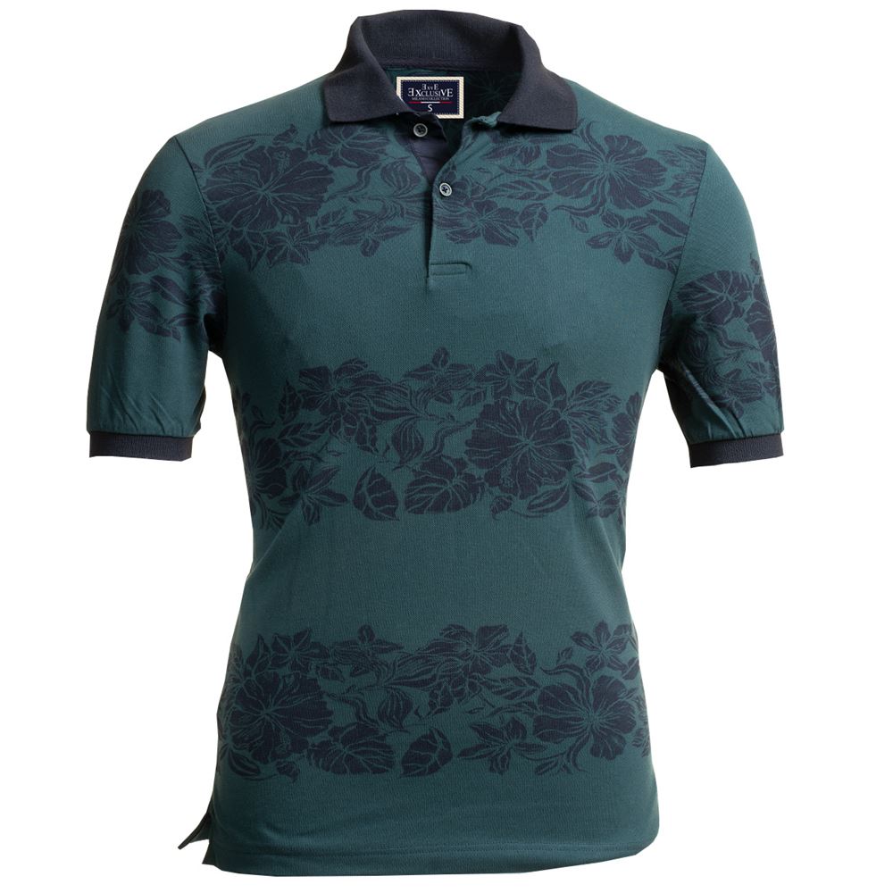 Green Black Floral Polo Shirt
