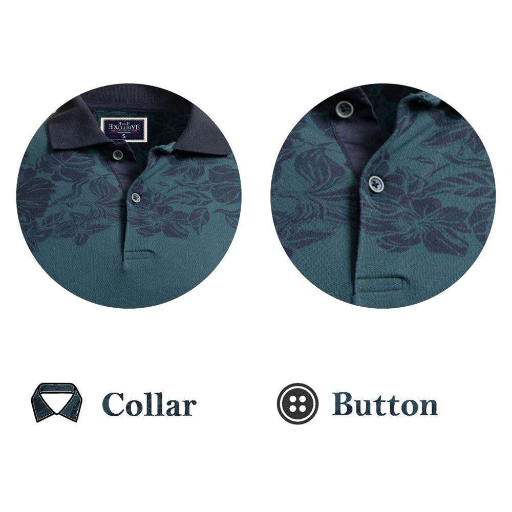 Green Black Floral Polo Shirt