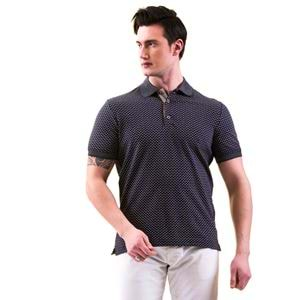 Navy with Beige Floral Printed Men's Polo Shirt