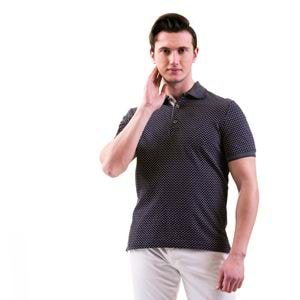 Navy with Beige Floral Printed Men's Polo Shirt