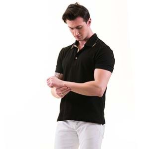 Black with Beige Plaid interior Men's Polo Shirt