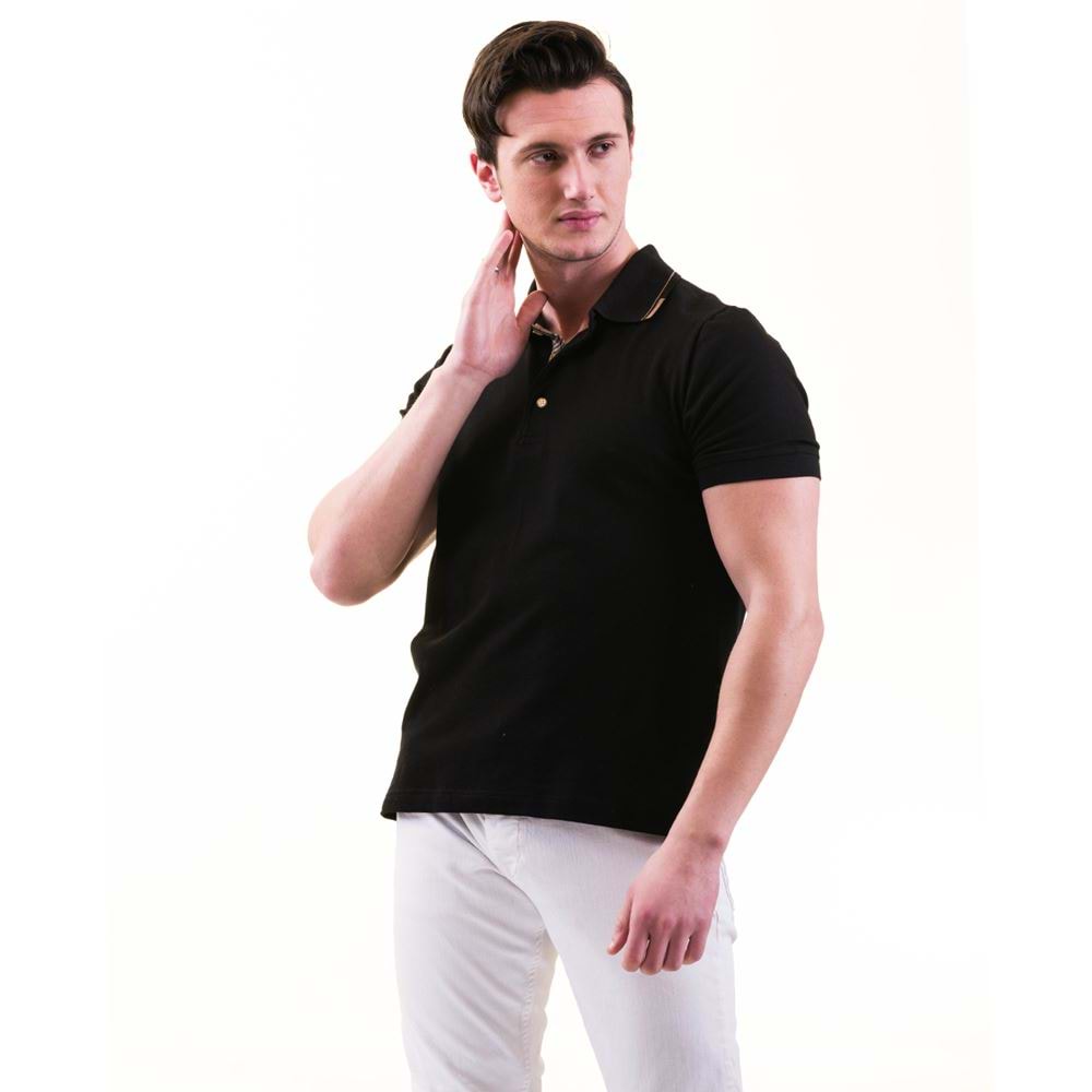 Black with Beige Plaid interior Men's Polo Shirt