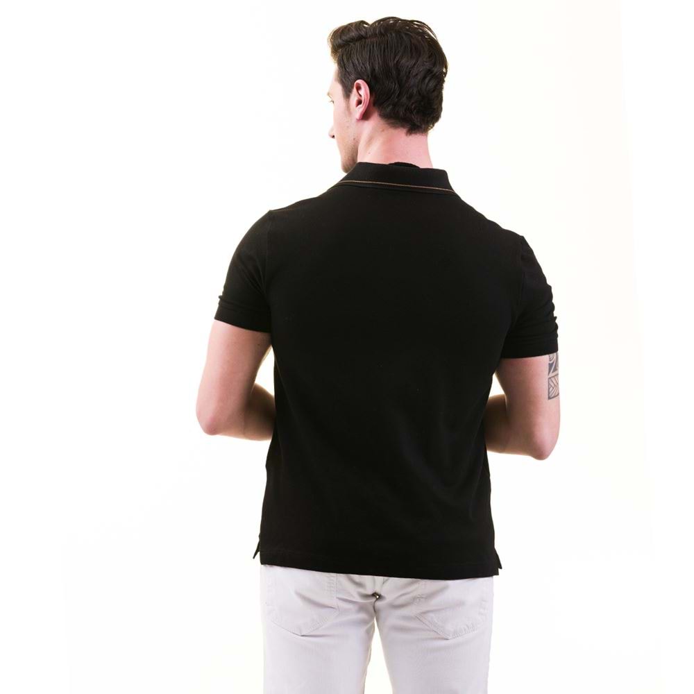 Black with Beige Plaid interior Men's Polo Shirt