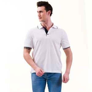 Blue Polka Dot on White Men's Polo Shirt
