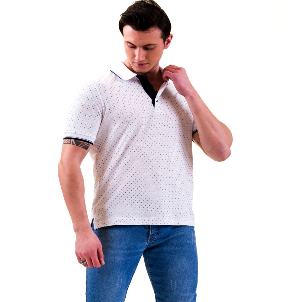 Blue Polka Dot on White Men's Polo Shirt
