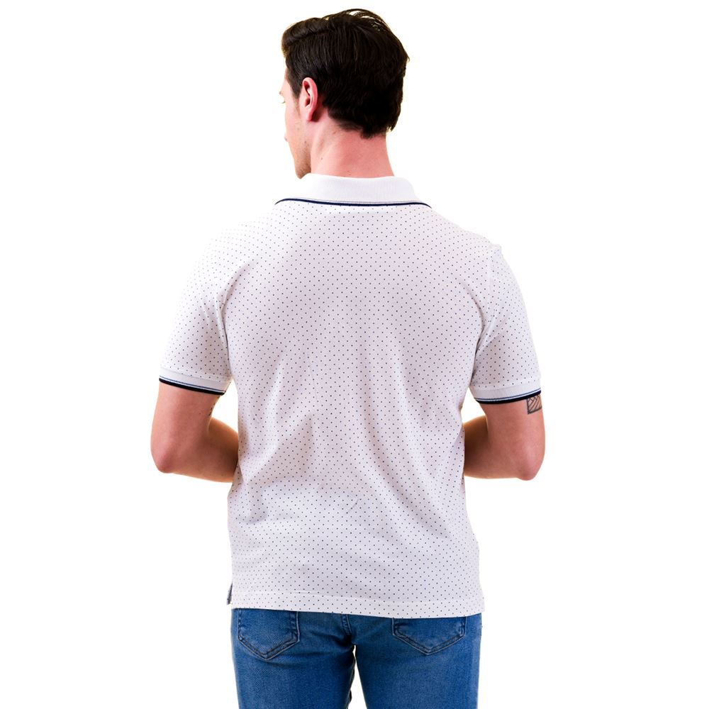 Blue Polka Dot on White Men's Polo Shirt