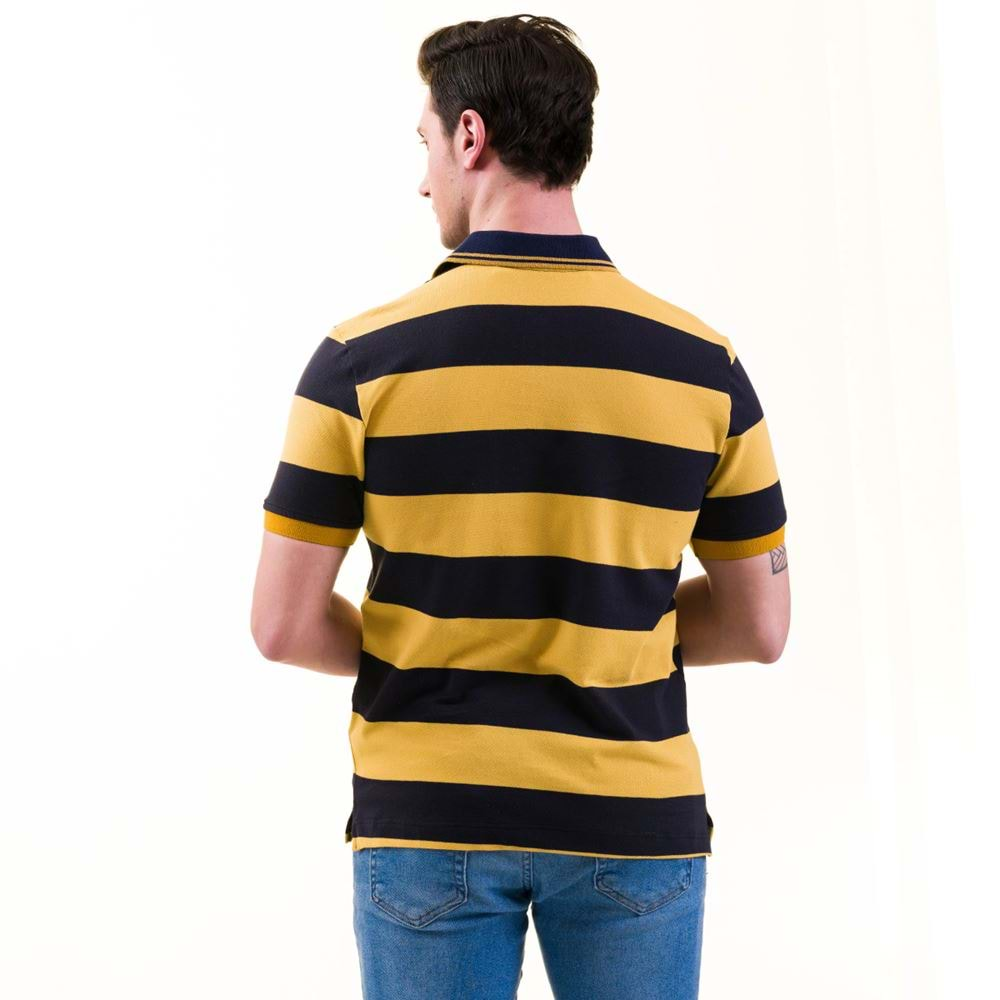 Navy and Yellow Striped Men's Polo Shirt