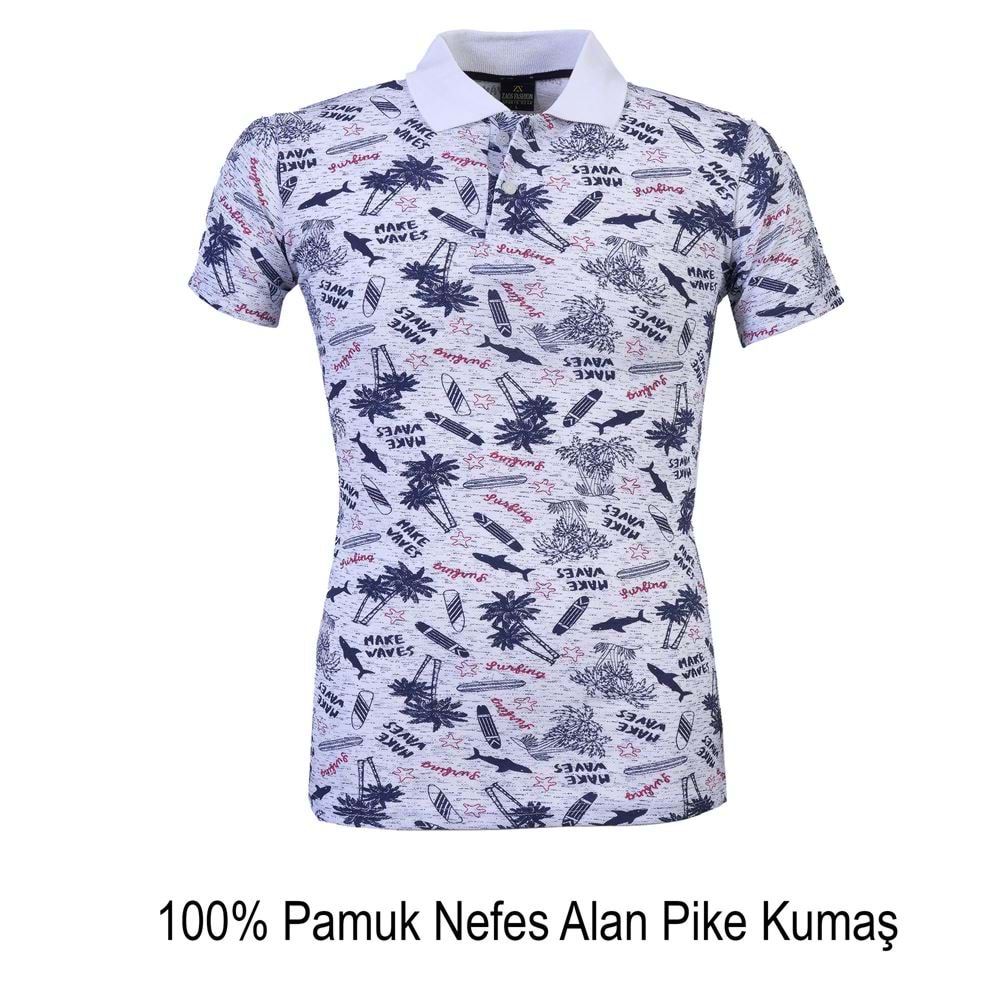 White and Deep Blue Hawaiian Designer Men's Polo Shirt