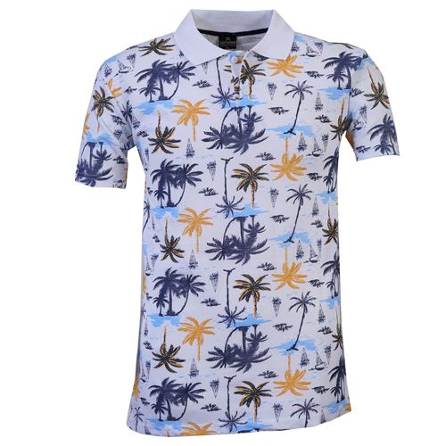 White Yellow Palm Tree Hawaiian Designer Men's Polo Shirt