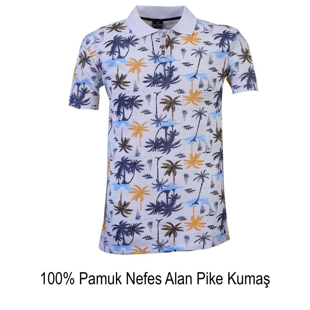 White Yellow Palm Tree Hawaiian Designer Men's Polo Shirt