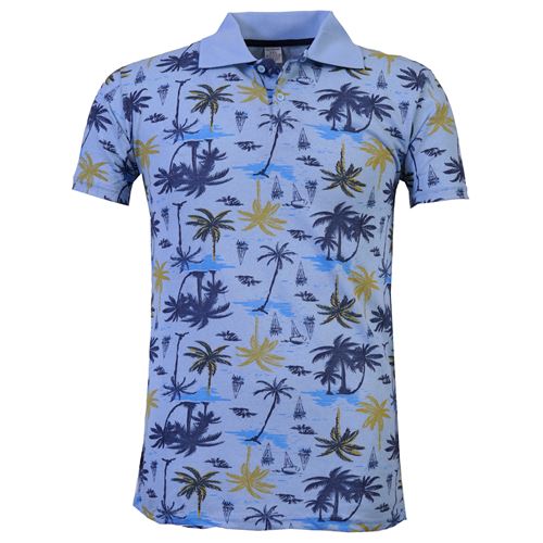 Blue Yellow Palm Tree Hawaiian Designer Men's Polo Shirt
