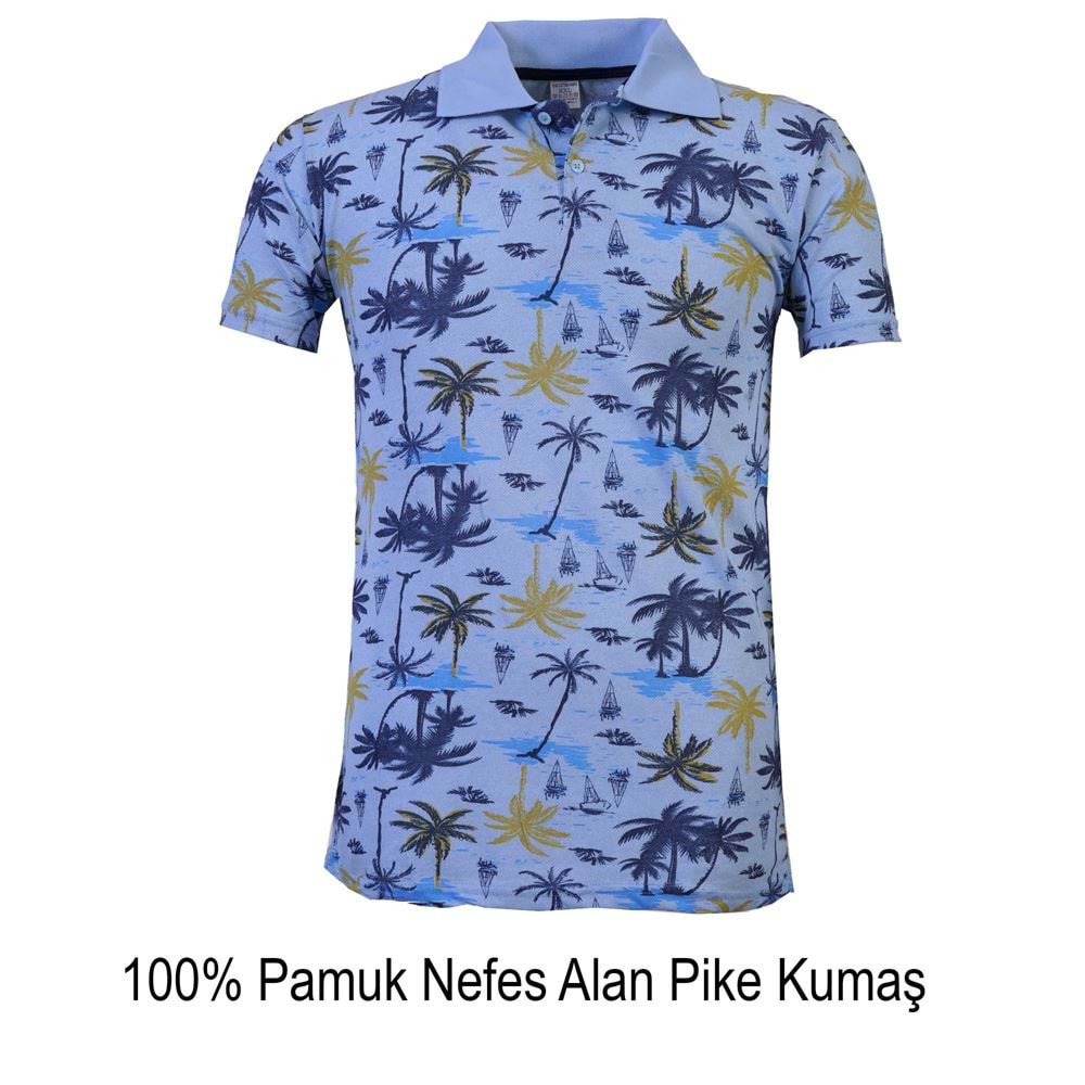 Blue Yellow Palm Tree Hawaiian Designer Men's Polo Shirt