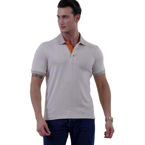 Beige Knitted Cotton Men's Polo Shirt