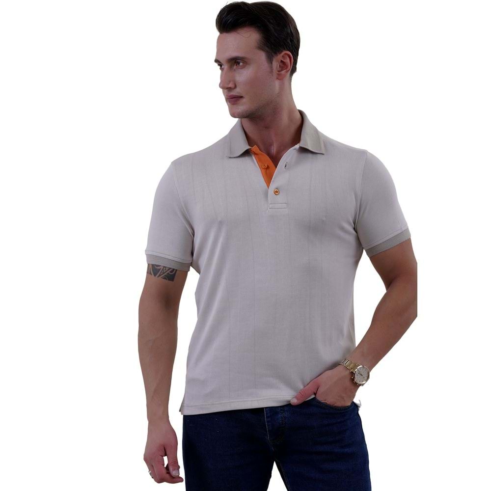 Beige Knitted Cotton Men's Polo Shirt