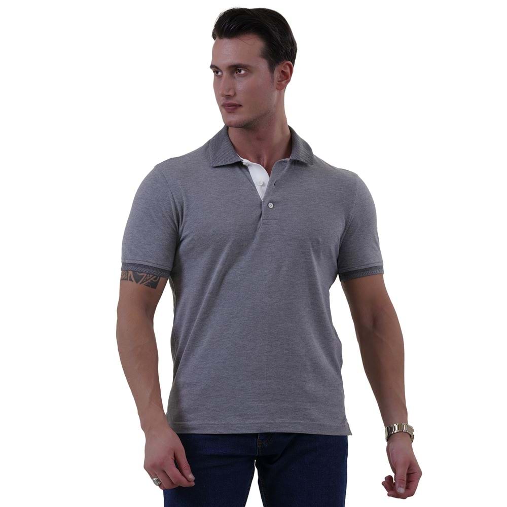 Gray Melange Cotton Men's Polo Shirt