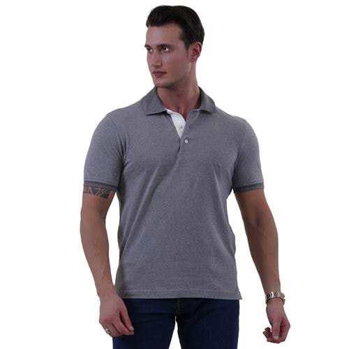Gray Melange Cotton Men's Polo Shirt