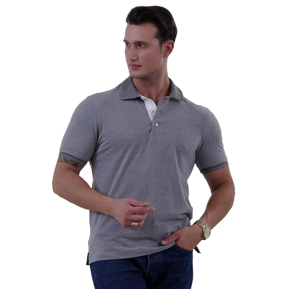 Gray Melange Cotton Men's Polo Shirt