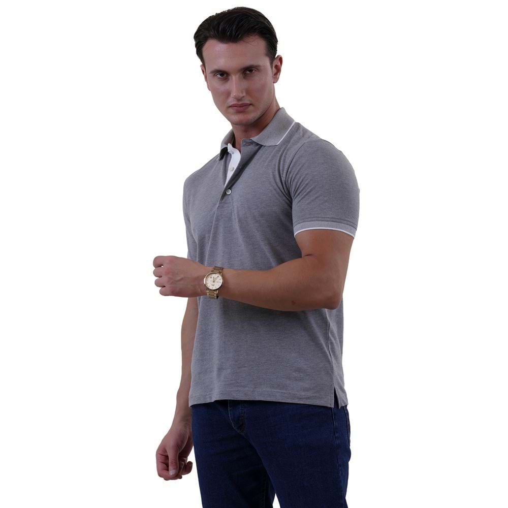Gray Melange Cotton Men's Polo Shirt