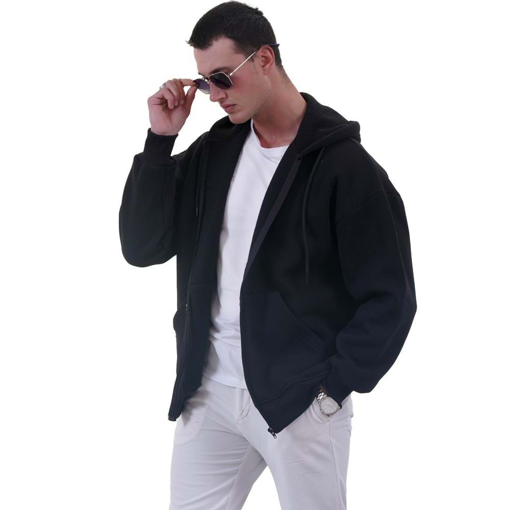 Black Basic Men's Zipper Hoodie