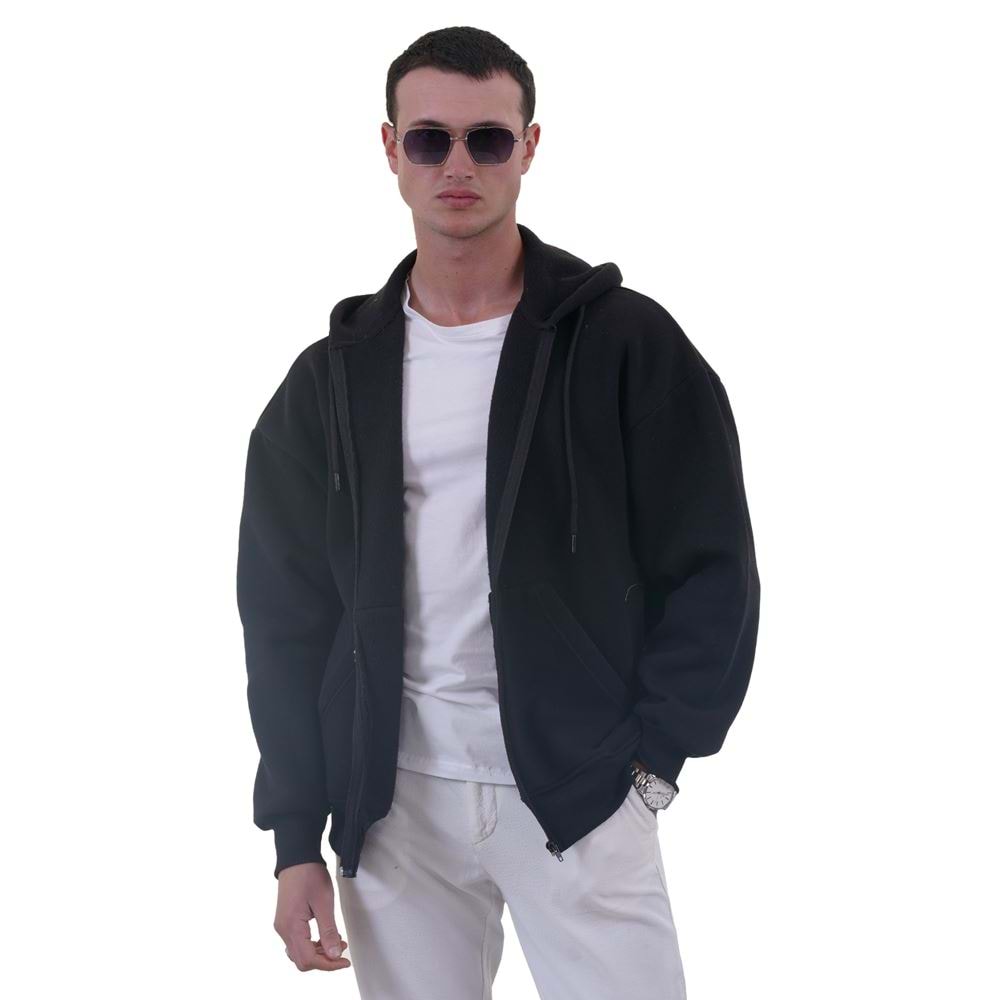 Black Basic Men's Zipper Hoodie
