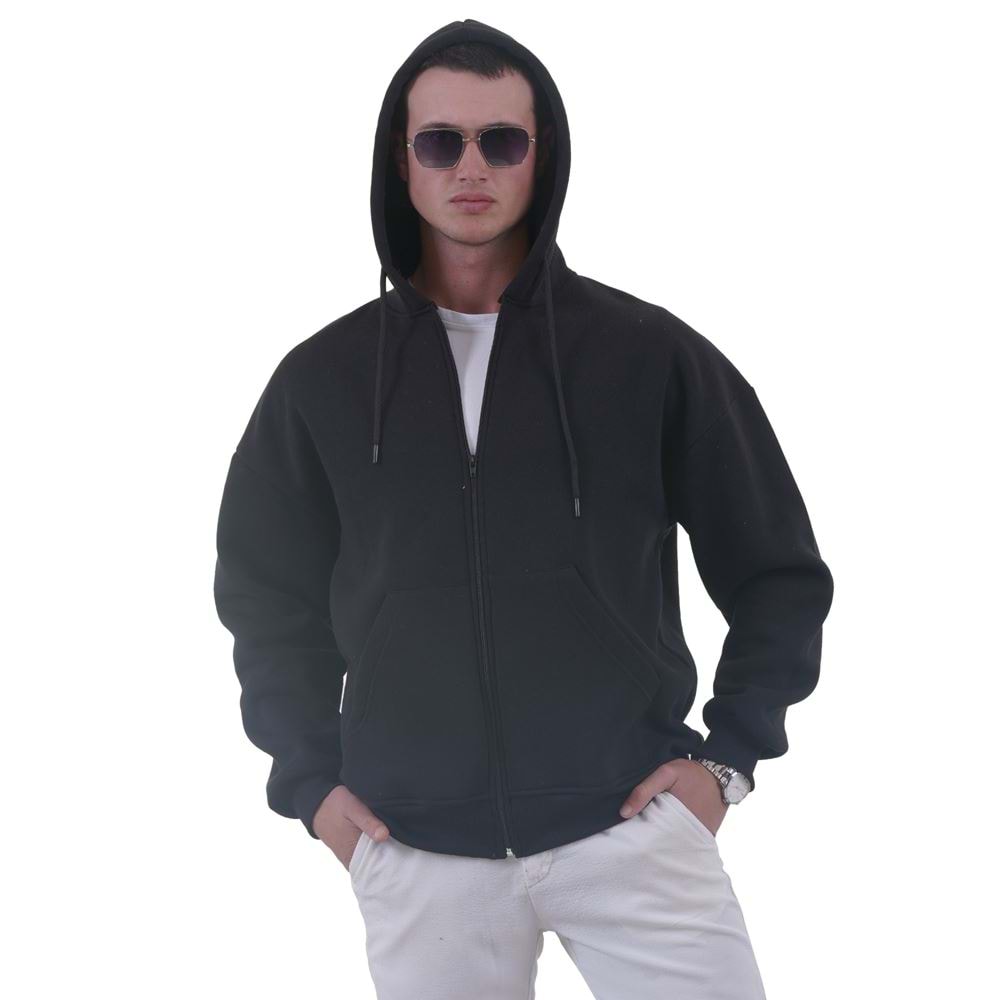 Black Basic Men's Zipper Hoodie