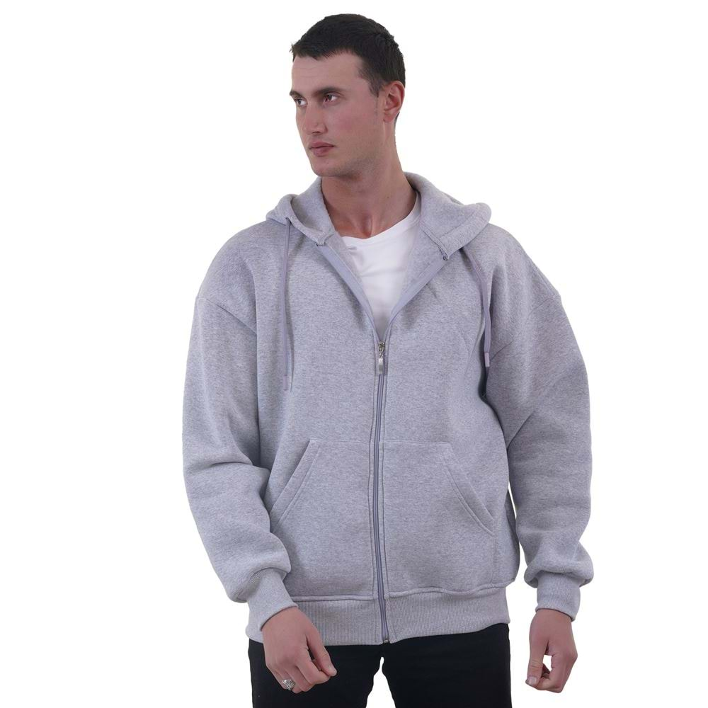 Gray Melange Basic Men's Zipper Hoodie