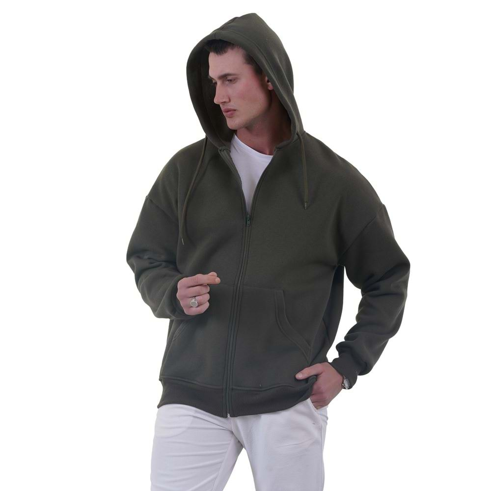 Khaki Green Basic Men's Zipper Hoodie